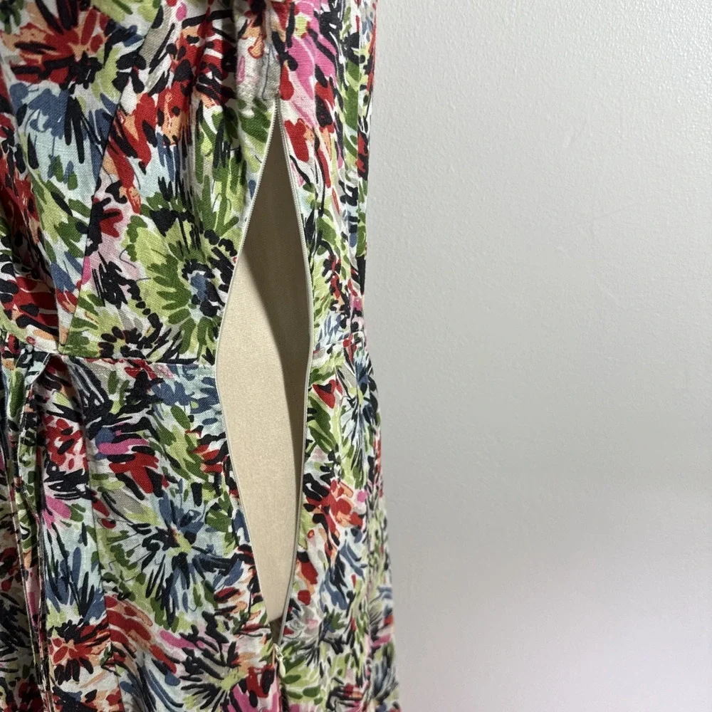 JG Hook Midi Dress Size 10 Linen Faux Wrap Multicolor Abstract Floral Belted - Picture 13 of 16